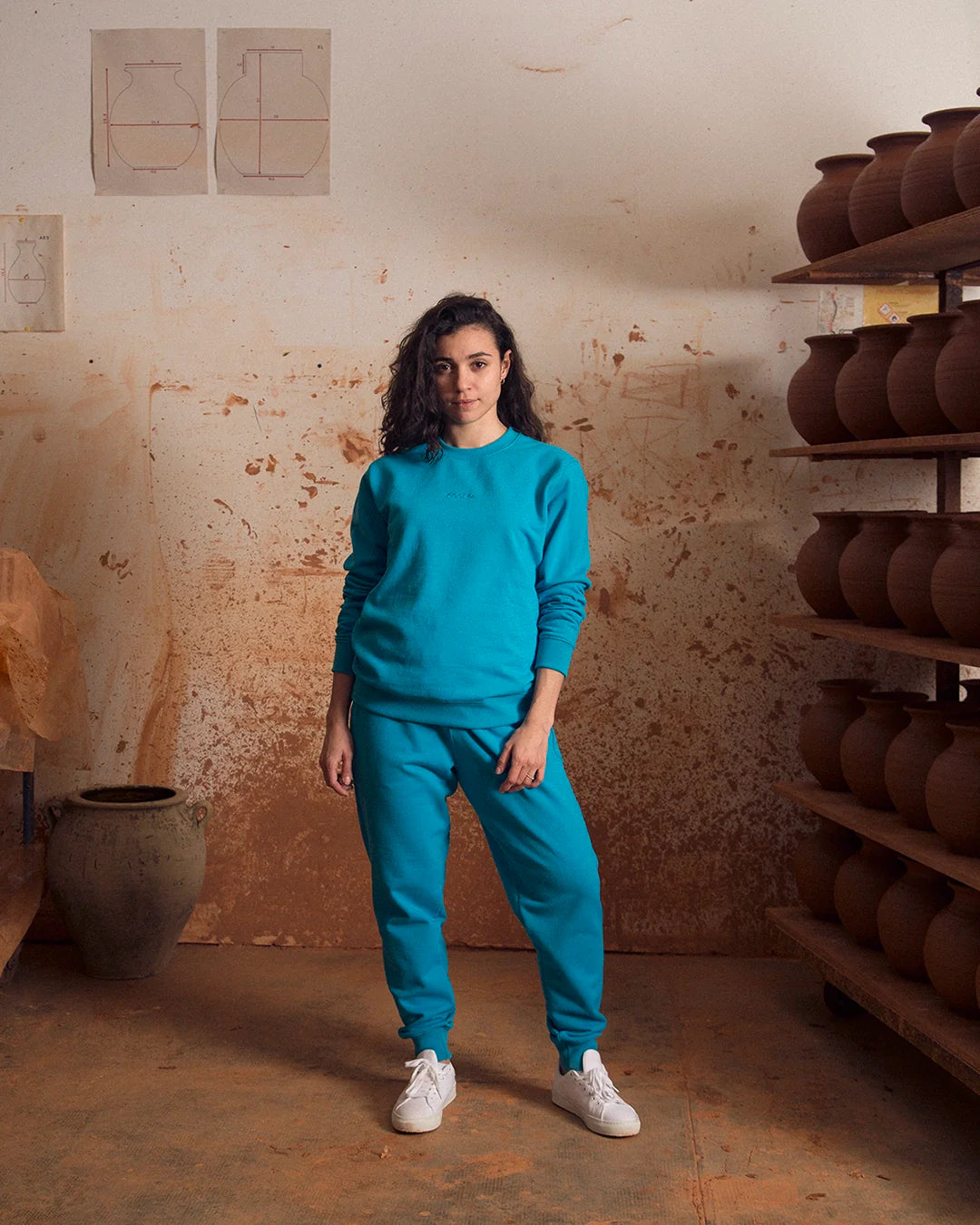 Sweat col rond Turquoise