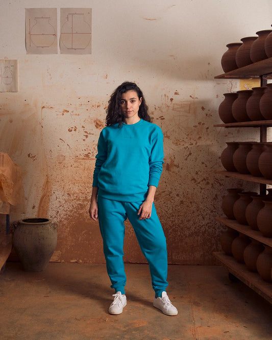 Sweat col rond Turquoise