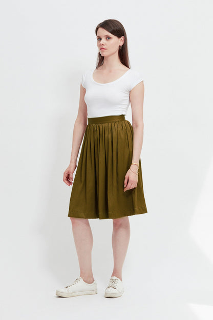 Jupe froncée kaki